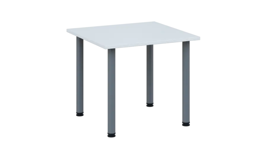 CRTR 80 jídelní stůl, kovová podnož stříbrná, deska 25 mm, 800x800 mm, bílá